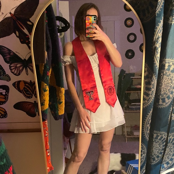 lucy in the sky white off the shoulder shimmer dress - Picture 3 of 7